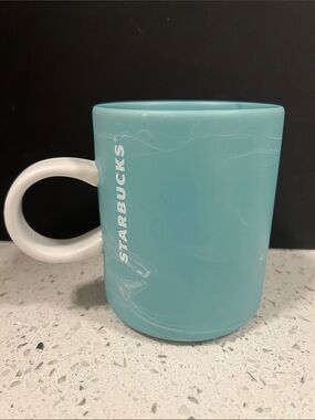 STARBUCKS Coffee Mug Cup 2019 Blue Green Teal Mint Cloud Marble Shimmer 12oz